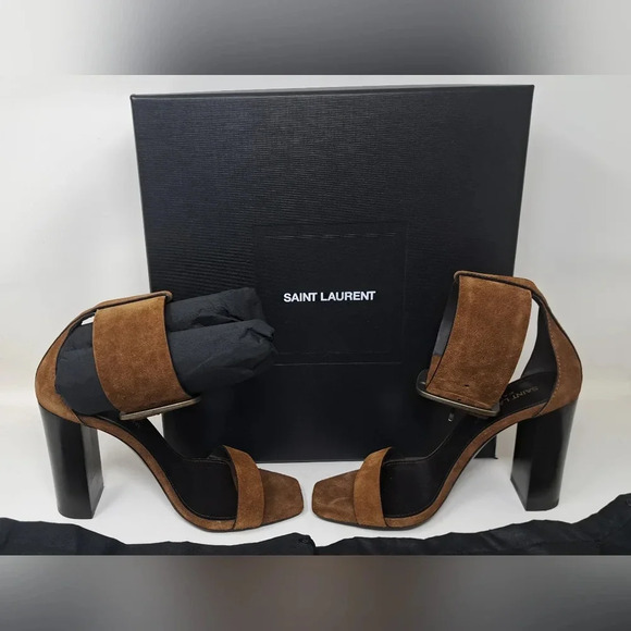 NWT Saint Laurent Suede  Otterproof Ankle Strap Sandals Heels Buckle 36 EU 6 US - Picture 4 of 15
